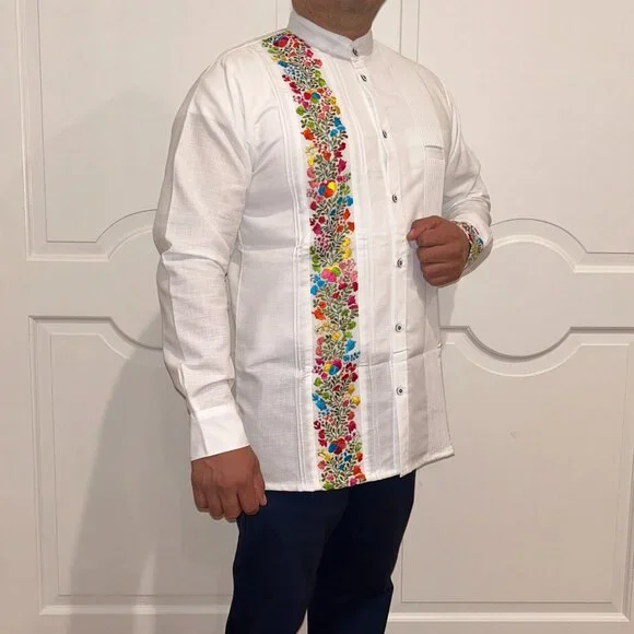 Hand Made Long Sleeve San Antonino embroidery Mexican guayabera Shirt. - Picture 6 of 11